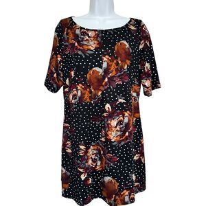 Piphany Black Floral Polka Dot Scoop Neck Tunic Size M